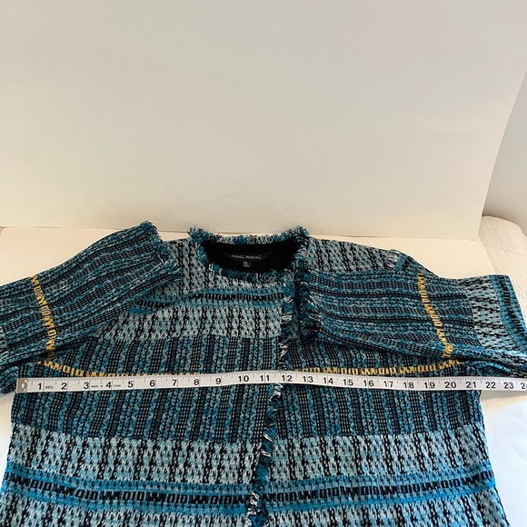 SOLD - On another Platform! Ming Wang Multicolor Tweed Fringe Jacket Snap Button - Picture 5 of 11